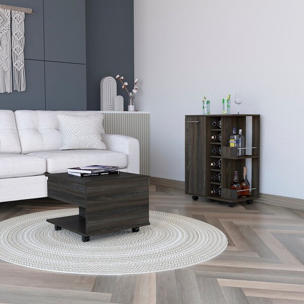 Tuhome Inwood 2 Piece Living Room Set, Bar Cart, Coffee Table, Espresso - CLIV43