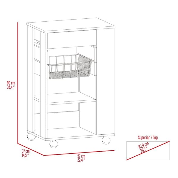 Tuhome Blosson Kitchen Cart, One Drawer, Two Open Shelves, Four Casters, Black/Light Oak - OWD6767