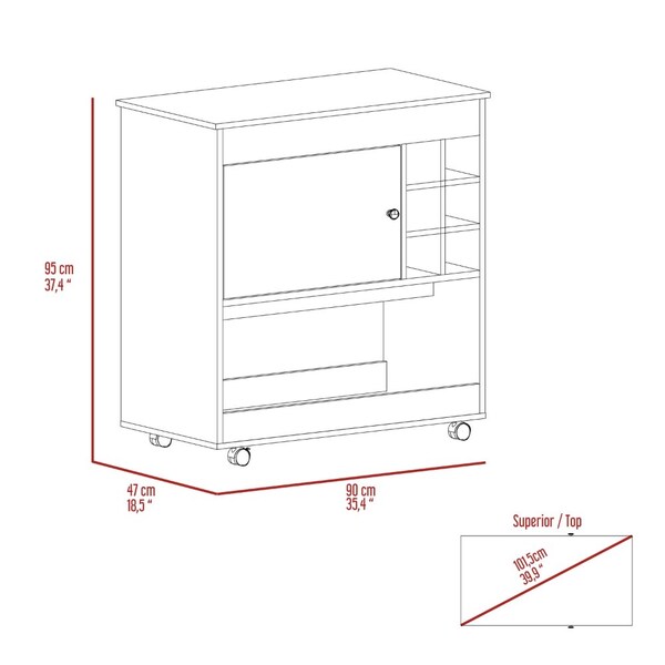 Tuhome Camelia Bar Cart, Lower Panel, Six Bottle Cubbies, One Cabinet, Black - BLW7117