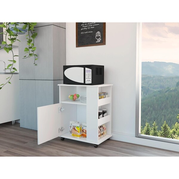 Tuhome Kit Lower Microwave Cabinet, Single Door, Three Side Shelve, White - MLB4228
