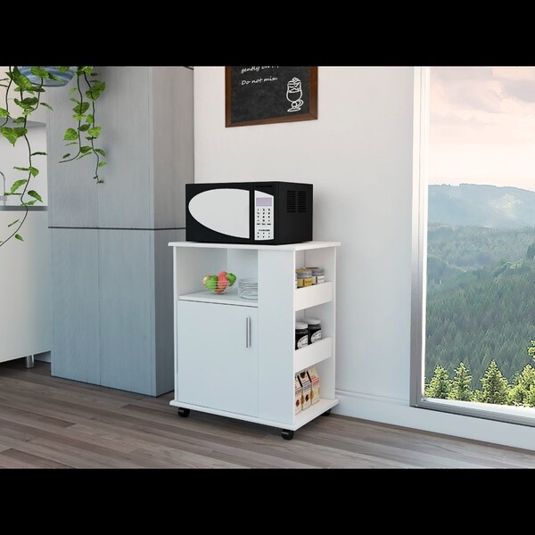 Tuhome Kit Lower Microwave Cabinet, Single Door, Three Side Shelve, White - MLB4228