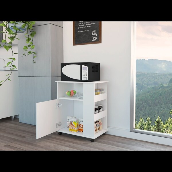 Tuhome Kit Lower Microwave Cabinet, Single Door, Three Side Shelve, White - MLB4228