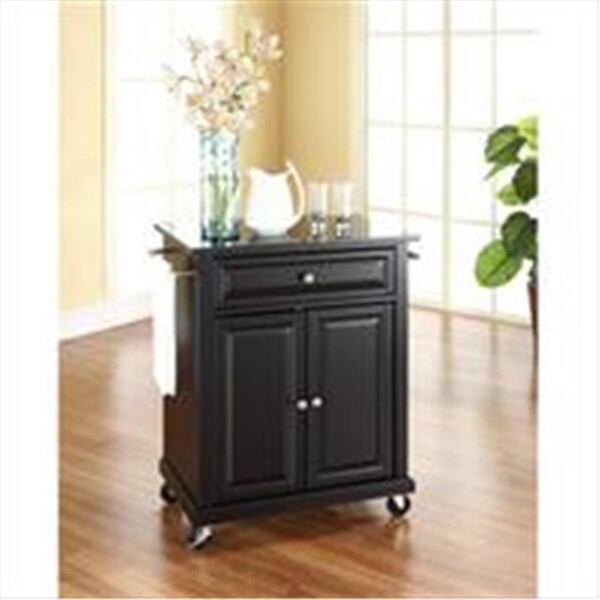 Modern Marketing Crosley Furniture  Solid Black Granite Top Portable Kitchen Cart-Island in Black Finish - KF30024EBK
