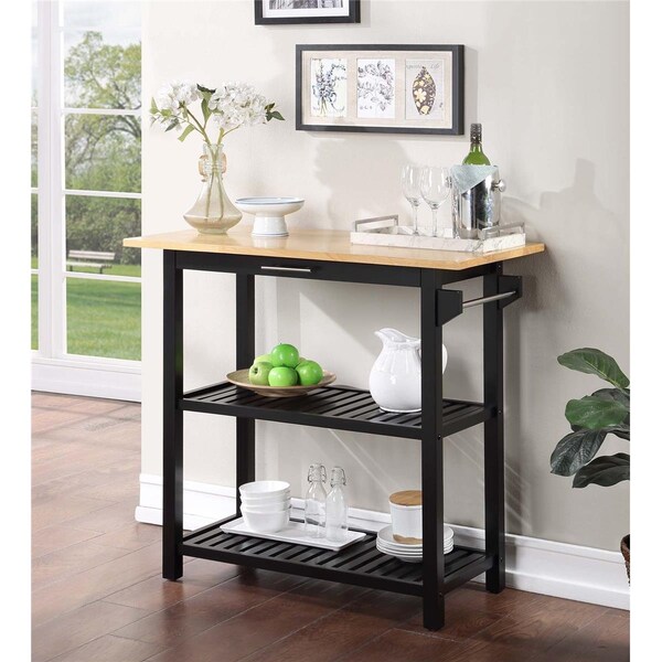 Convenience Concepts Designs2Go 3 Tier Butcher Block Kitchen Prep Island with Drawer, Black - HI2540436