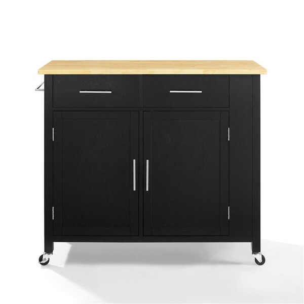 Crosley Furniture Savannah Wood Top Full-Size Kitchen Island Cart- Black - Natural - CF3029NA-BK