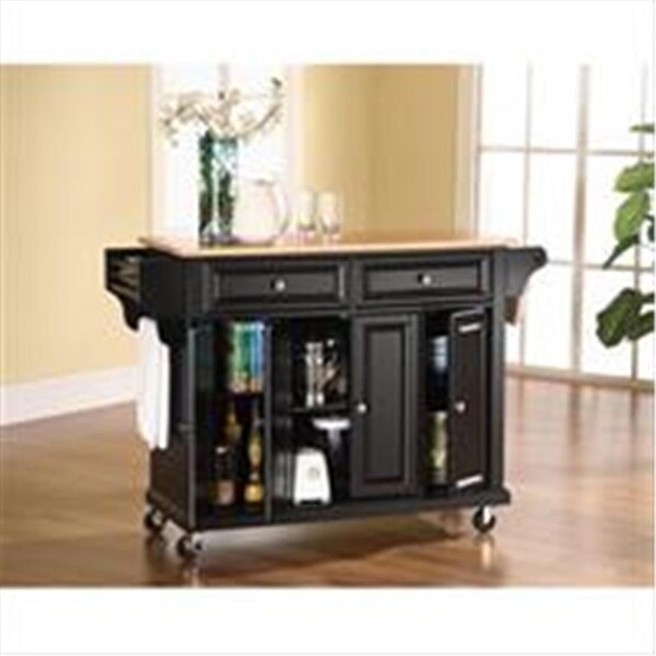 Modern Marketing Crosley Furniture  Natural Wood Top Kitchen Cart-Island in Black Finish - KF30001EBK