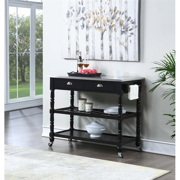 Convenience Concepts French Country 3 Tier Stainless Steel Kitchen Cart with Drawers, Stainless Steel/Black - HI2821931