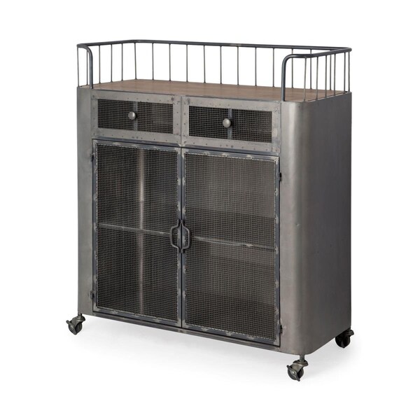 Homeroots Rustic Metal Industrial Style Rolling Bar Cart - 376011