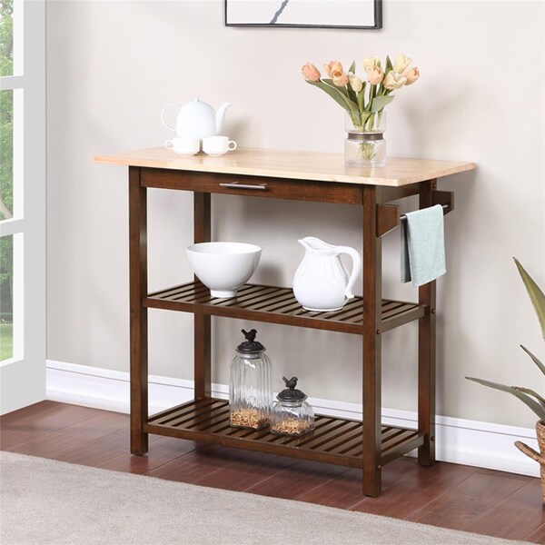 Convenience Concepts Designs2Go 3 Tier Butcher Block Prep Island Kitchen Cart with Drawer, Espresso - 802255BBES
