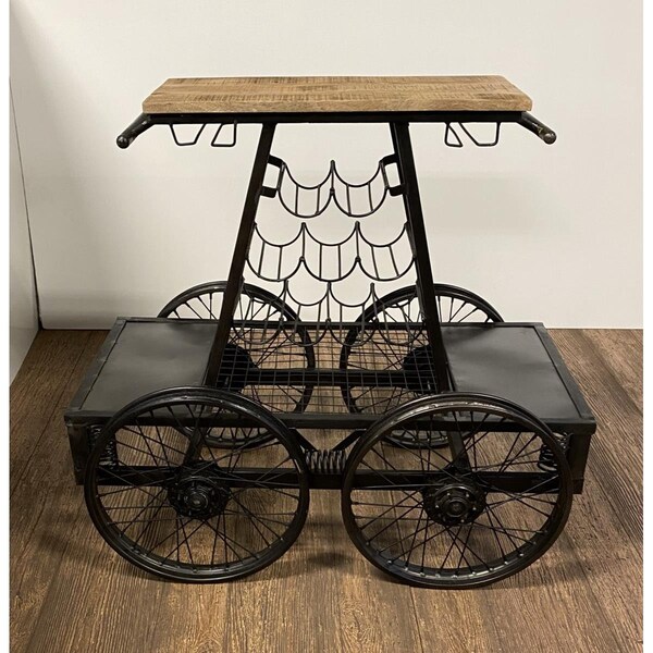 Gfancy Fixtures 41 x 28 x 44 in. Rustic Black Rail Car Bar Cart - GF3094682