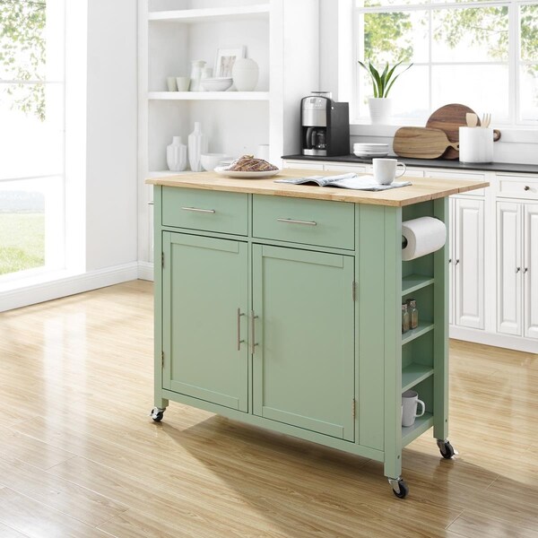 Modern Marketing Concepts Savannah Wood Top Drop Leaf Kitchen Island Cart, Mint - CF3031NA-MN
