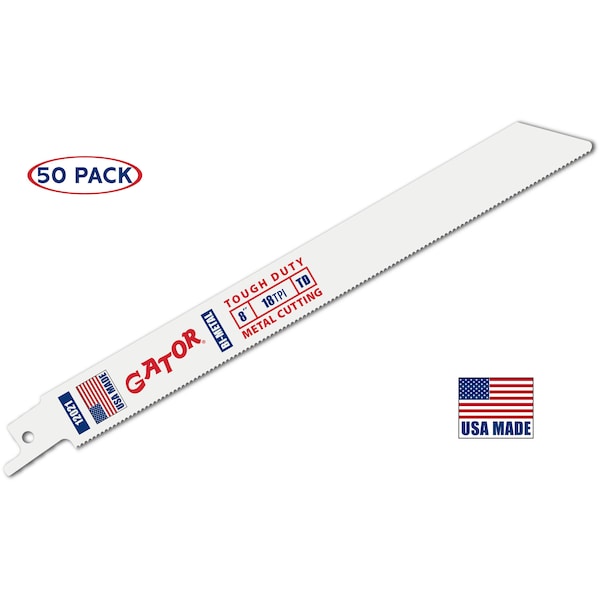 Gator Reciprocating Saw Blade 8 in. x 3/4 in. x 18pi #12021, Tough Duty Metal Cutting, 50PK - 12021
