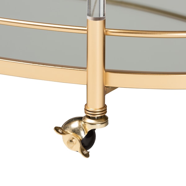 Baxton Studio Nakano Contemporary Glam and Luxe Gold Metal and Mirrored Glass 2Tier Wine Cart - 221-12526-ZORO