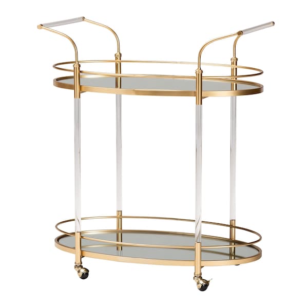 Baxton Studio Nakano Contemporary Glam and Luxe Gold Metal and Mirrored Glass 2Tier Wine Cart - 221-12526-ZORO