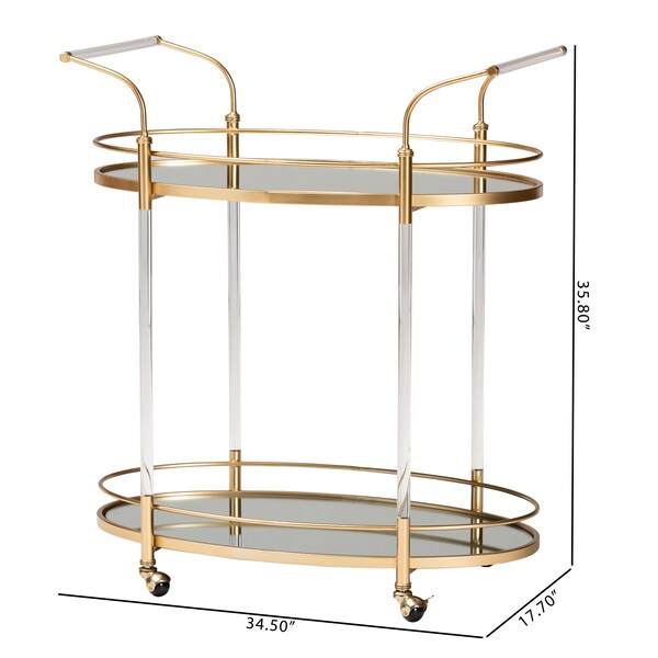Baxton Studio Nakano Contemporary Glam and Luxe Gold Metal and Mirrored Glass 2Tier Wine Cart - 221-12526-ZORO