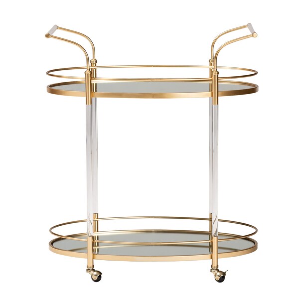 Baxton Studio Nakano Contemporary Glam and Luxe Gold Metal and Mirrored Glass 2Tier Wine Cart - 221-12526-ZORO