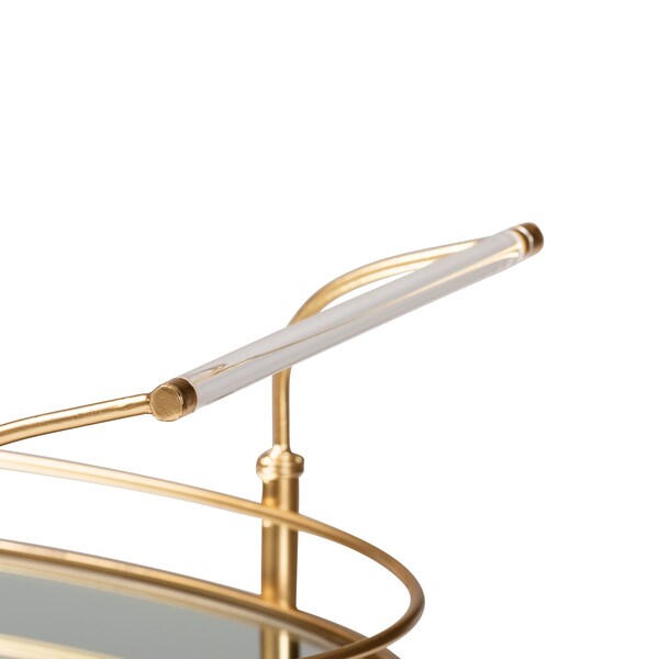 Baxton Studio Nakano Contemporary Glam and Luxe Gold Metal and Mirrored Glass 2Tier Wine Cart - 221-12526-ZORO