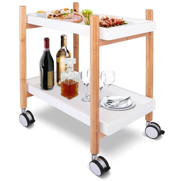 Serenelife 2-Tier Serving Cart - Serving Cart With Removable Trays And 4 Wheels - SLSRVCRT400