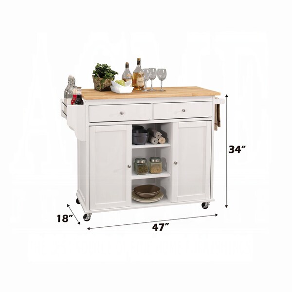 Acme 2-Drawer Wooden Mobile Kitchen Island in Natural and White - ER-0262WH