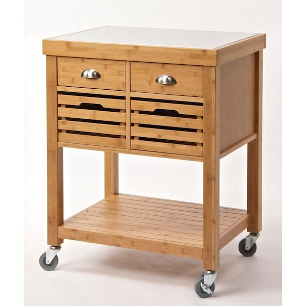 Boraam Kenta Bamboo Kitchen Cart with Stainless Steel Top - Natural - 50650