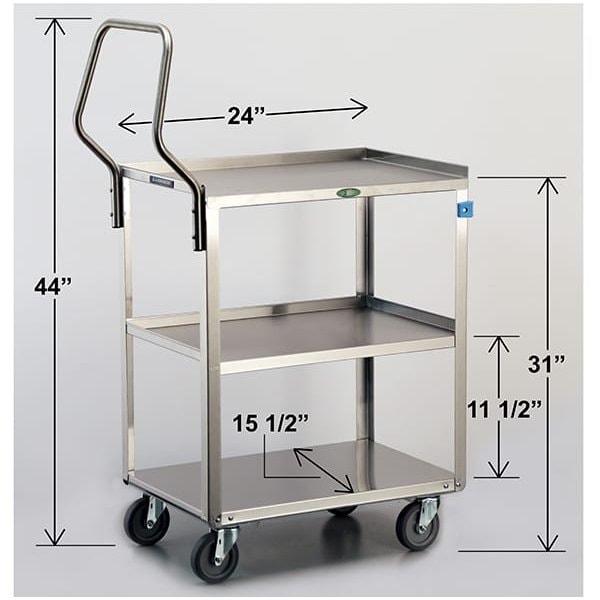 Lakeside Stainless Handler Series 3 Shelf Cart; 500 lb Capacity, 15-1/2"x24" - 4411