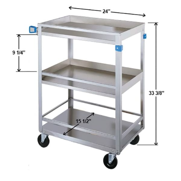 Lakeside Stainless Steel 3 Shelf Guard Rail Cart; 300 lb Capacity, 15-1/2"x24" - 316