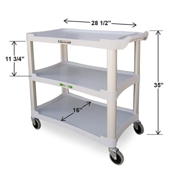 Lakeside Plastic 3-Shelf Cart; 300 lb Capacity, 16"x28-1/2" - Light Grey - 2501