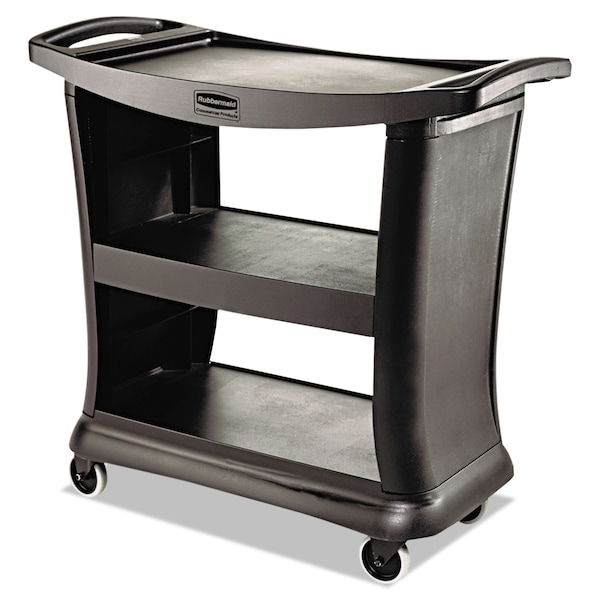 Rubbermaid Commercial Executive Service Cart, Three-Shelf, 20-1/3w x 38-9/10d, Black - FG9T6800BLA