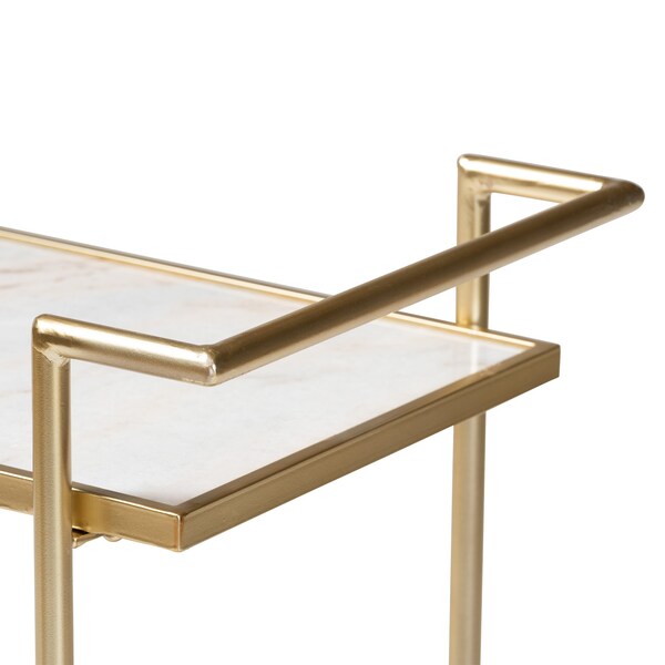 Baxton Studio Louise Contemporary Glam and Luxe Gold Metal and White Marble 2Tier Wine Cart - 222-12528-ZORO
