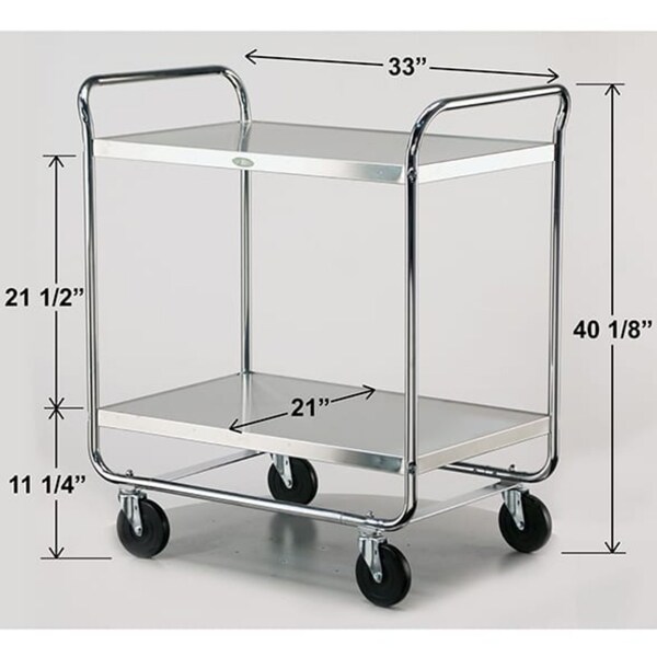Lakeside Tubular Chrome Frame 2 Shelf Cart; 500 lb Capacity, 21"x33" - 492