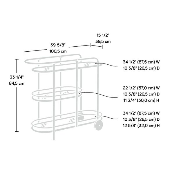 Sauder Coral Cape Ar Cart Metal/glass Black 3a , Three amber tinted, safety-tempered glass shelves - 433241