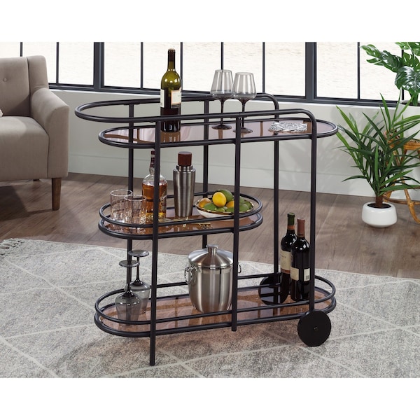 Sauder Coral Cape Ar Cart Metal/glass Black 3a , Three amber tinted, safety-tempered glass shelves - 433241
