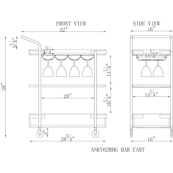 Alaterre Furniture Kyra 32"L Oak and Metal Bar Cart - ANKY62RBG