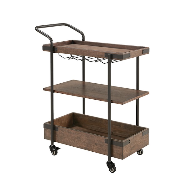Alaterre Furniture Kyra 32"L Oak and Metal Bar Cart - ANKY62RBG