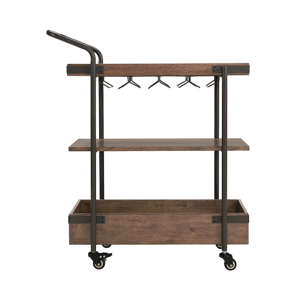 Alaterre Furniture Kyra 32"L Oak and Metal Bar Cart - ANKY62RBG