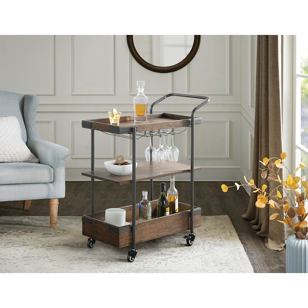 Alaterre Furniture Kyra 32"L Oak and Metal Bar Cart - ANKY62RBG