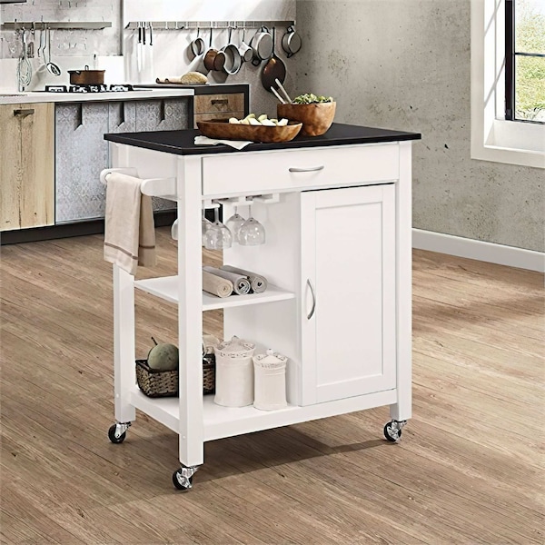 Acme 1-Drawer Wooden Kitchen Cart with 1 Door in Black and White - ER-0258WH