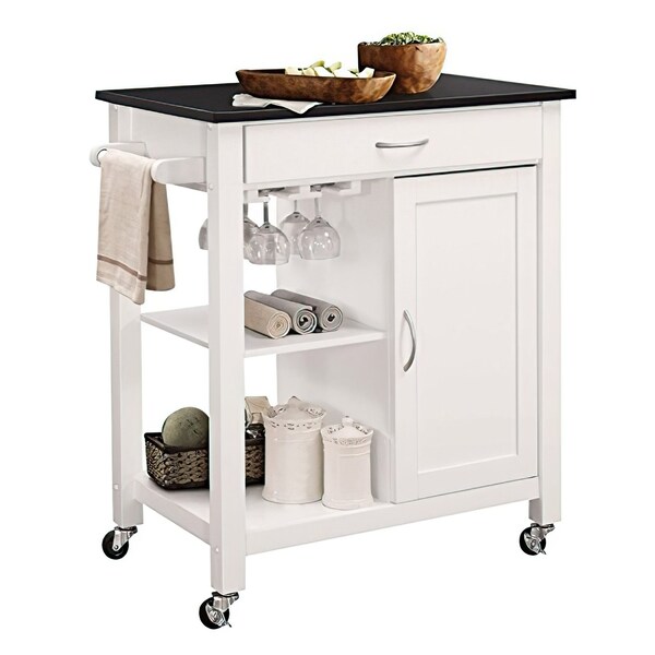 Acme 1-Drawer Wooden Kitchen Cart with 1 Door in Black and White - ER-0258WH