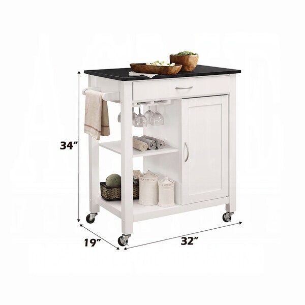 Acme 1-Drawer Wooden Kitchen Cart with 1 Door in Black and White - ER-0258WH