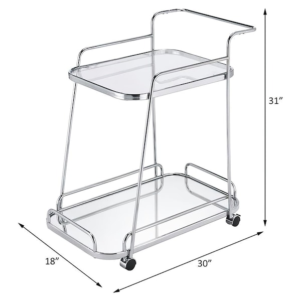 Acme 2 Glass Tier Shelves Serving Cart with Wheels in Clear and Chrome - ER-0259SL