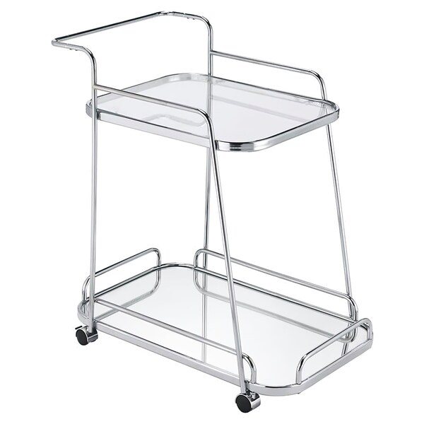 Acme 2 Glass Tier Shelves Serving Cart with Wheels in Clear and Chrome - ER-0259SL