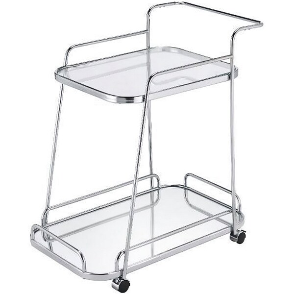 Acme 2 Glass Tier Shelves Serving Cart with Wheels in Clear and Chrome - ER-0259SL