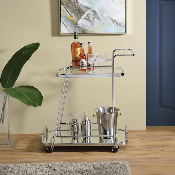 Acme 2 Glass Tier Shelves Serving Cart with Wheels in Clear and Chrome - ER-0259SL