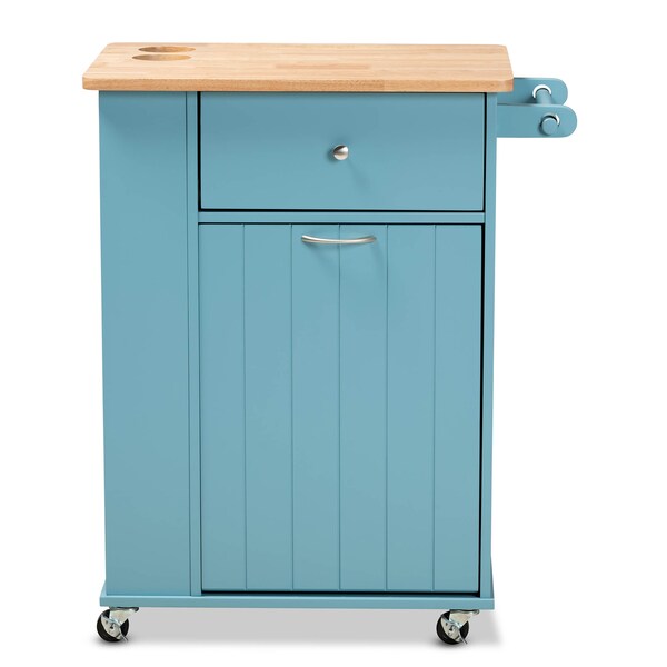 Baxton Studio Liona Sky Blue Finished Wood Kitchen Storage Cart - 162-10444