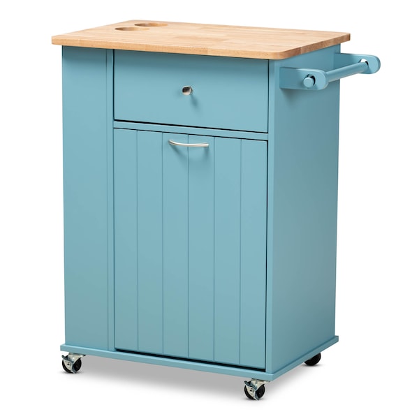 Baxton Studio Liona Sky Blue Finished Wood Kitchen Storage Cart - 162-10444