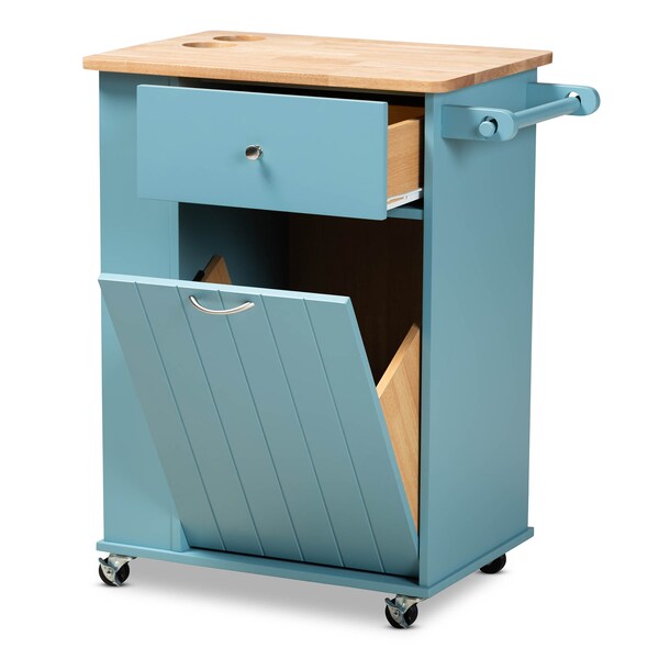 Baxton Studio Liona Sky Blue Finished Wood Kitchen Storage Cart - 162-10444