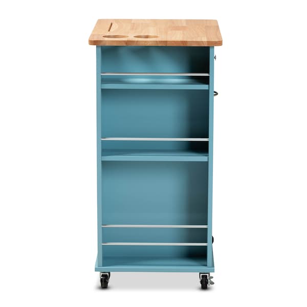 Baxton Studio Liona Sky Blue Finished Wood Kitchen Storage Cart - 162-10444