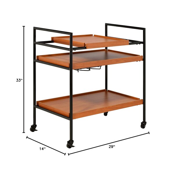 Acme Serving Cart with 3 Wooden Adjustable Shelves in Honey Oak and Black - ER-0278OAK