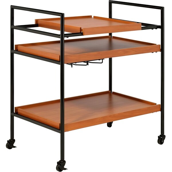 Acme Serving Cart with 3 Wooden Adjustable Shelves in Honey Oak and Black - ER-0278OAK