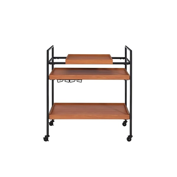 Acme Serving Cart with 3 Wooden Adjustable Shelves in Honey Oak and Black - ER-0278OAK